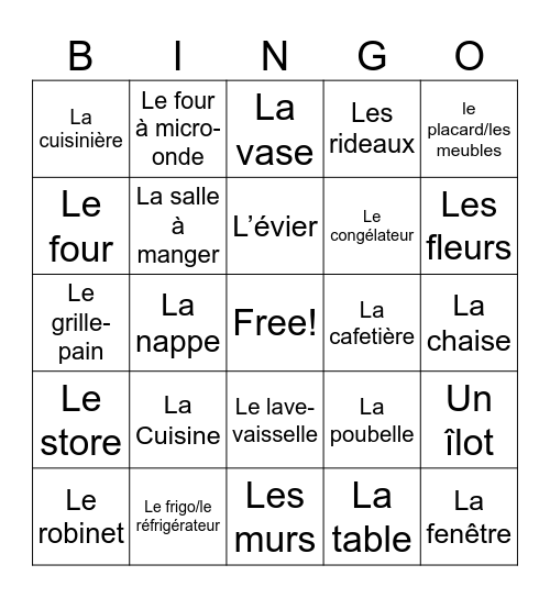 BHS: La cuisine et la salle à manger Bingo Card