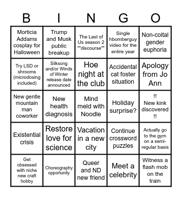 Brianna's 2025 Bingo Card