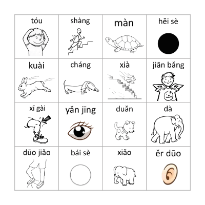 Opposites & Body Parts Bingo Card