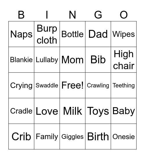 Baby Shower Bingo Card