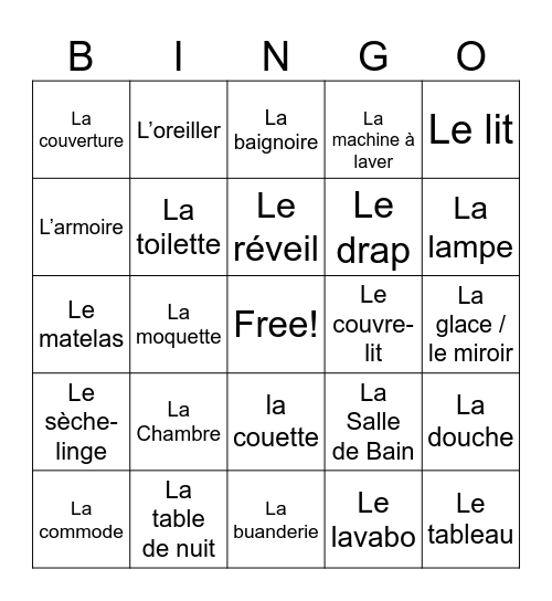 BHS: La chambre, la buanderie & la salle de bain Bingo Card