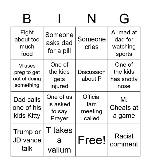 schl-palooza Bingo Card