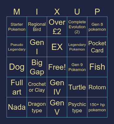 Booster Opening Bingo Card