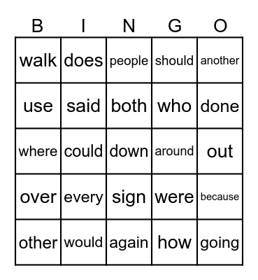Red Words Bingo Card