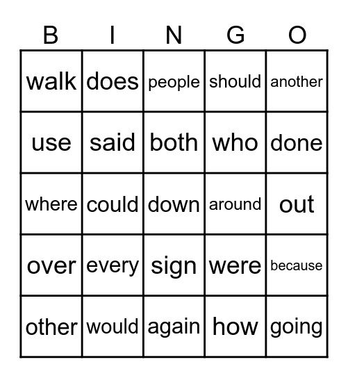 Red Words Bingo Card
