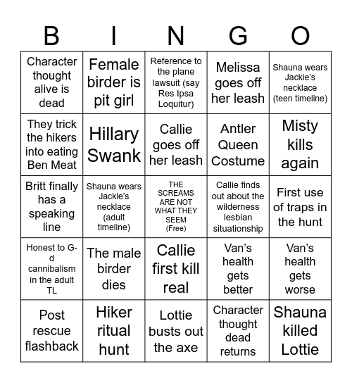 Yellowjackets 3x07 Bingo Card