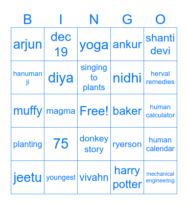 75th BINGO! Bingo Card