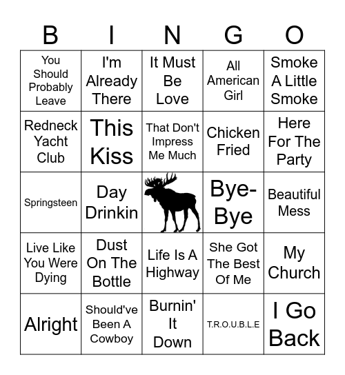 Country Music Bingo Card