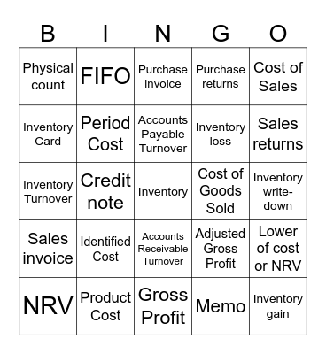 Inventory Bingo Card