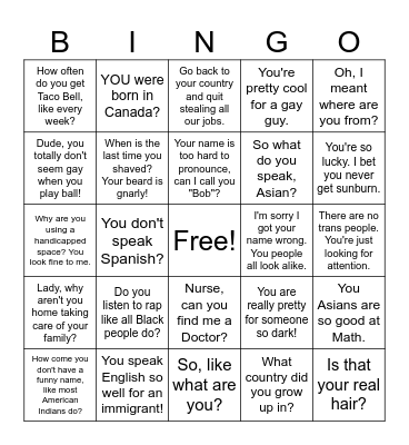 Microaggression Bingo Card