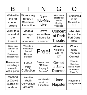 Musical Experience Bingo Card
