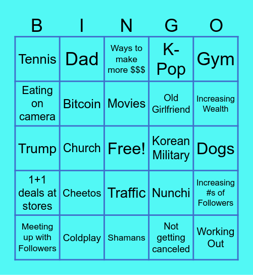 David Mentions Bingo Card