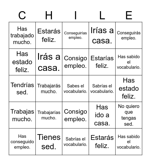 Mezcla de tiempos verbales Bingo Card