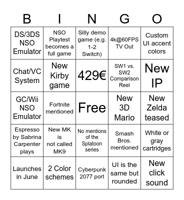 Switch 2 Direct Bingo Card Bingo Card