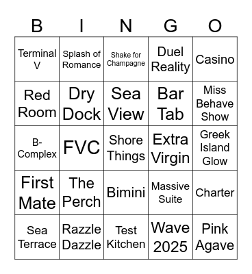 Cruise Ship Bingo Card