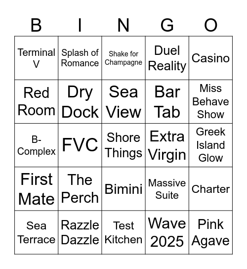 Cruise Ship Bingo Card