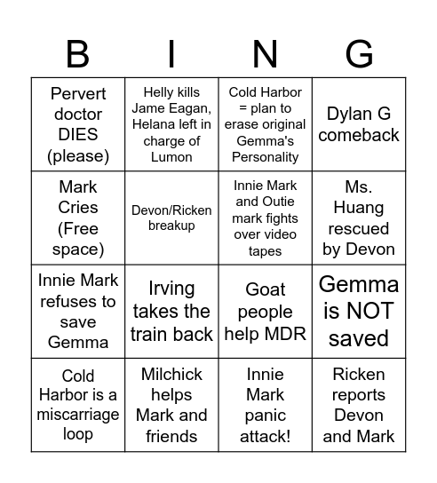 Severance Finale Bingo Card