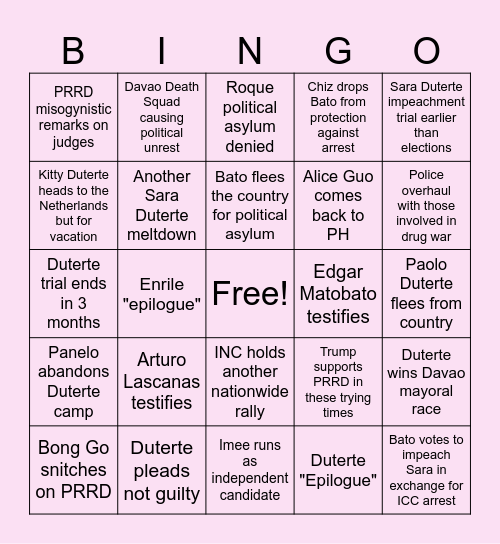 PDutz Trial Events Bingo Card