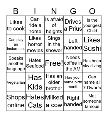 Get to know each other!  Bingo Card