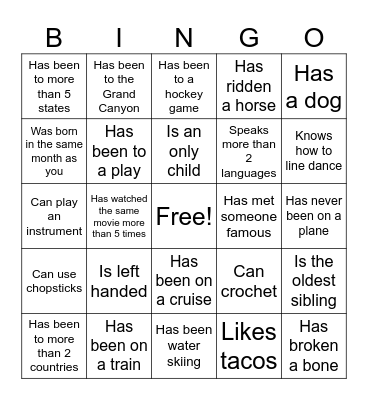 Ice Breaker Bingo Card