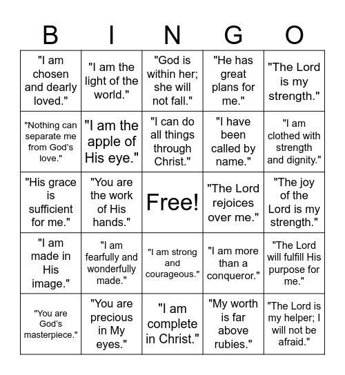 Biblical Affirmations Bingo Card