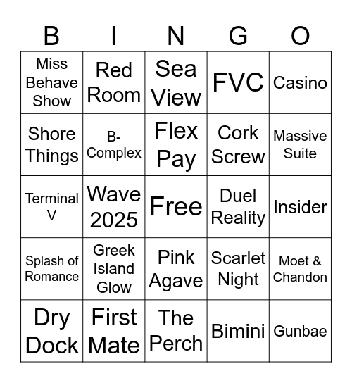 Cruise Ship Bingo Card