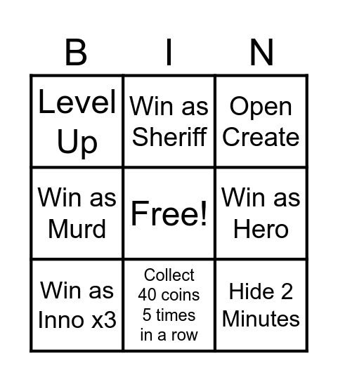 MM2 Daily Missions Bingo Card