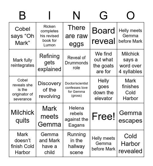Severance Bingo Card