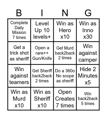 MM2 Daily Missions Bingo Card