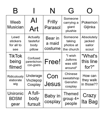 Anime Detour 2025 Bingo Card