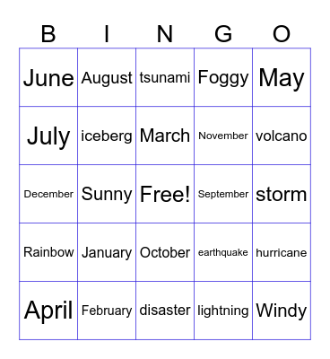 Unit 4 - Vocabulary Bingo Card