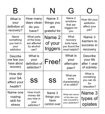 Recovery Bingo! Bingo Card