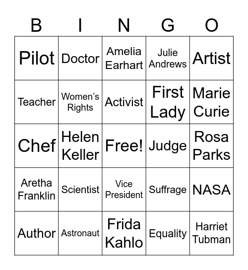 Womens History Month Bingo Card