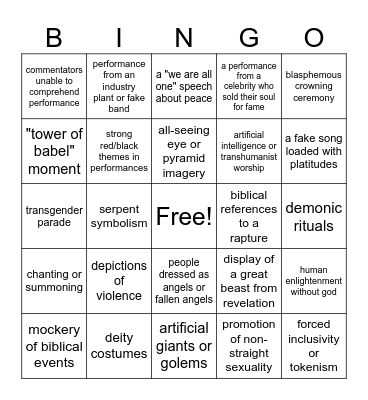Olympic Ceremony Demon Bingo Card