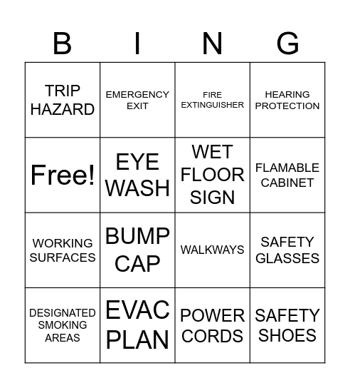 SAFETY WALK Bingo Card