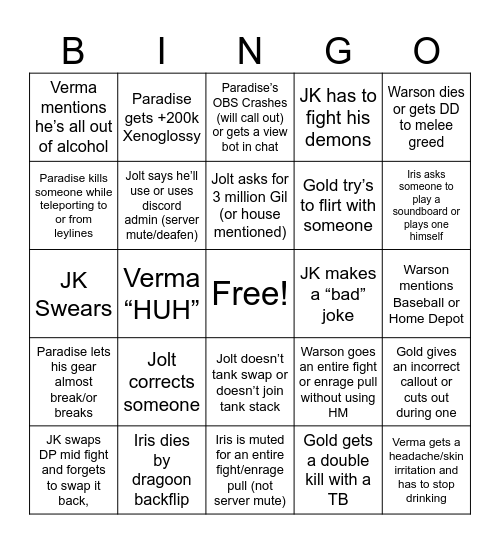 Yoshi-P's Midriff Bingo Card
