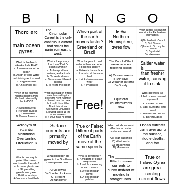 Ocean Motion Bingo Card
