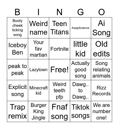 Spotify playlist bingo board Bingo Card
