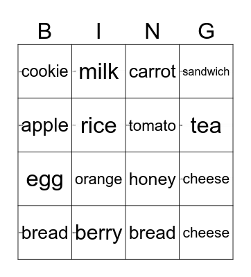 Food and drink Bingo Card