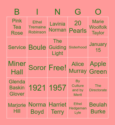 Alpha Kappa Alpha History Bingo Card