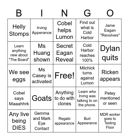 Severance Finale Bingo Card