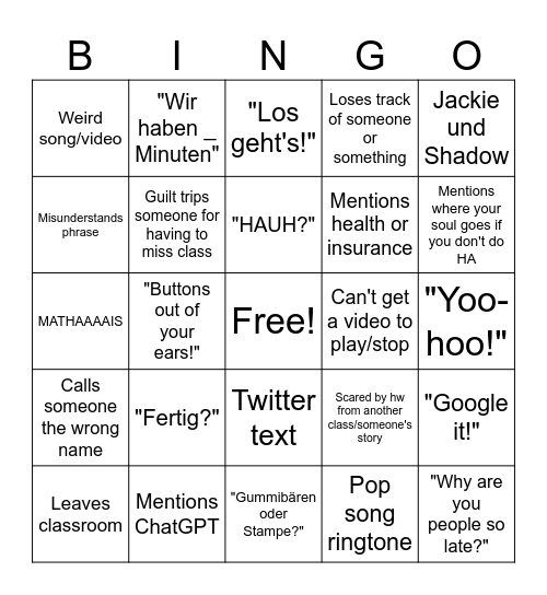 Frau Knoy Bingo Card