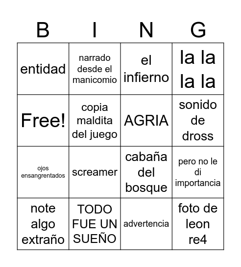 LOQUENDO CREEPYPASTAS Bingo Card