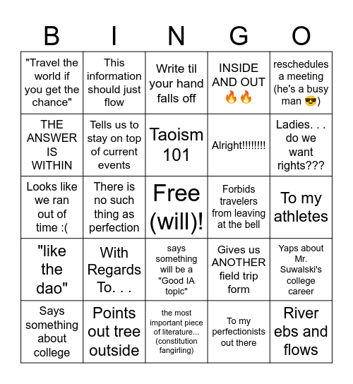 Mr. Wood BINGO Card