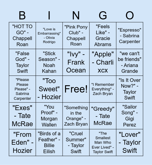 Zeta Tau Alpha Muzic Bingo '25! Bingo Card