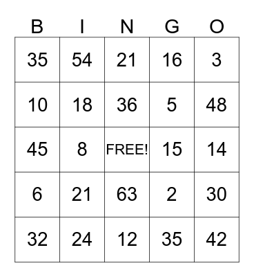 Multiplication  Bingo Card