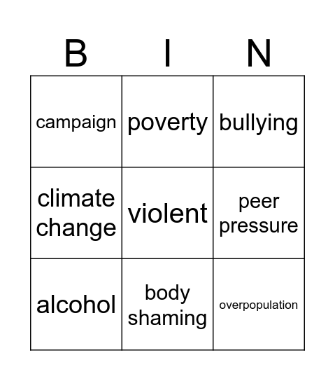 Social issues Bingo Card