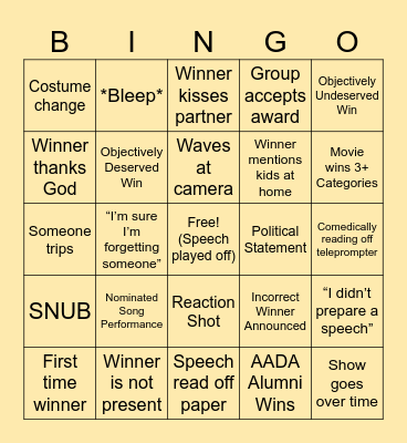 Oscars Bingo! Bingo Card