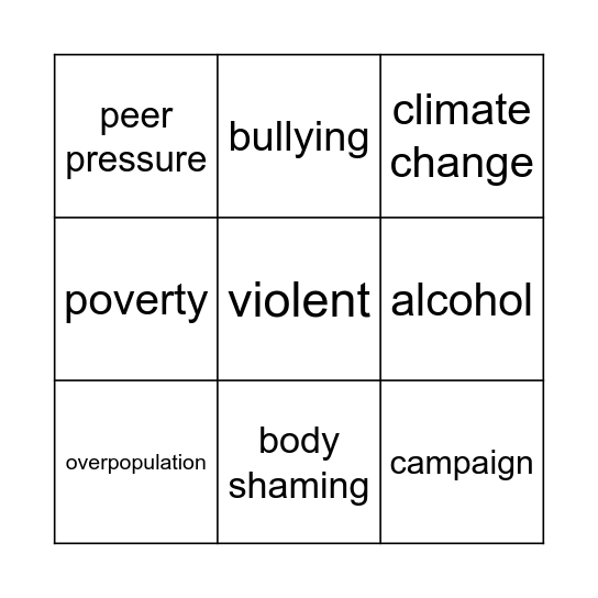 Social issues Bingo Card