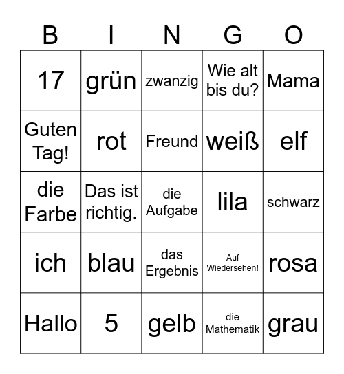 German Bingo Card